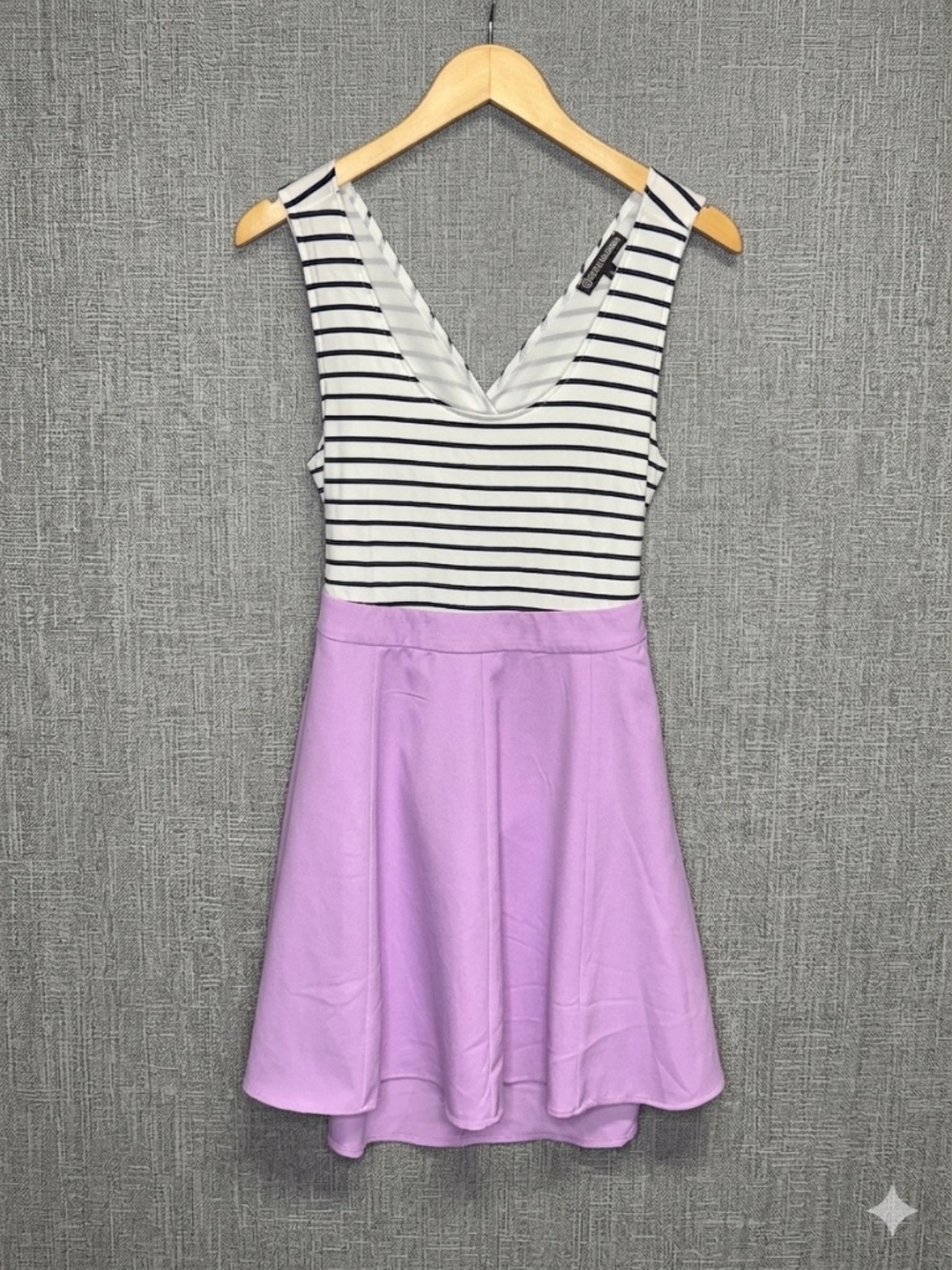 Omeya Wanshida Cutout Back Dress L Purple Skirt Striped Nautical Skater Mini